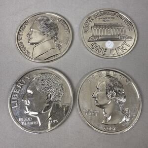 Godinger Silver Novelty Large Coin Replica Coasters Set Of 4 Decor With Bag